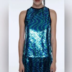 Zara Shimmering Blue and Green Sequin Top